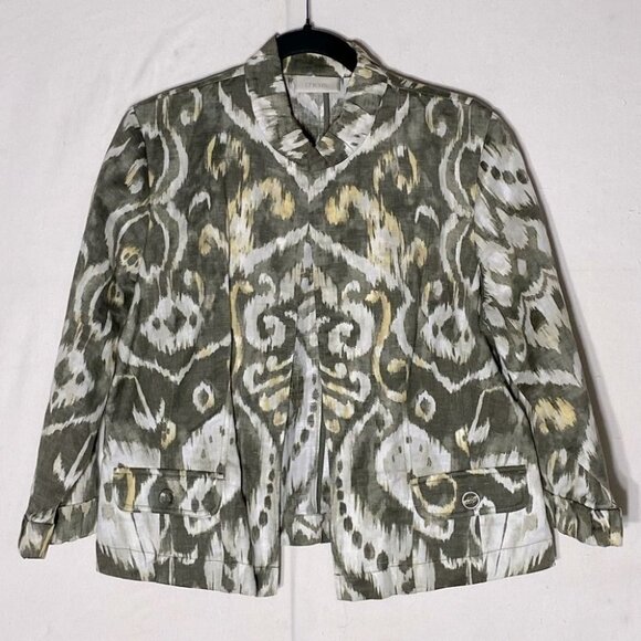 Chico’s Green Yellow Graphic Print Open Front Light Jacket XL - Picture 13 of 13